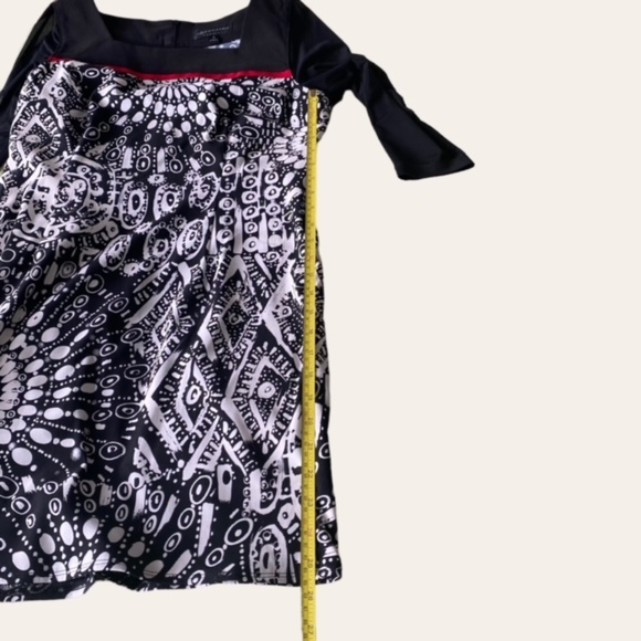 Connected Apparel Black White Dress Geometric Print Sheer 3/4 Sleeves, Size L - Picture 6 of 10